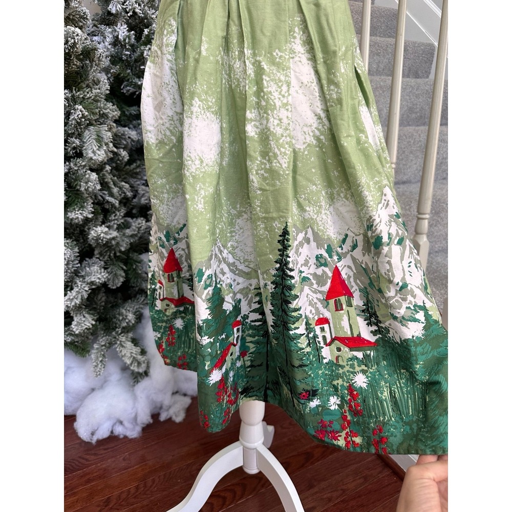 Unique Vintage 1950s Style Milk Maid Retro Swiss Alps Green White Cocktail Dress - Picture 5 of 12